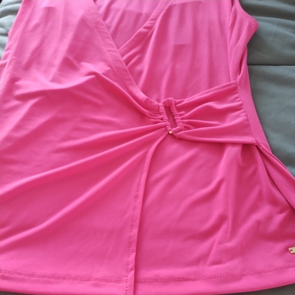 Tahari Pink Sleeveless Faux Wrap Side Buckle Top M - Picture 2 of 11